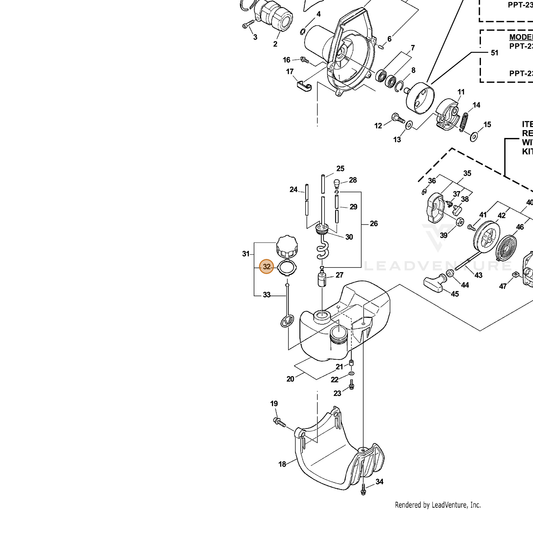 Echo part V107000230 — IPL diagram snippet (6x zoom, amber highlight)