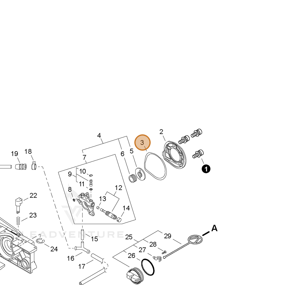 ECHO part V111000040 — IPL diagram snippet (6x zoom, amber highlight)