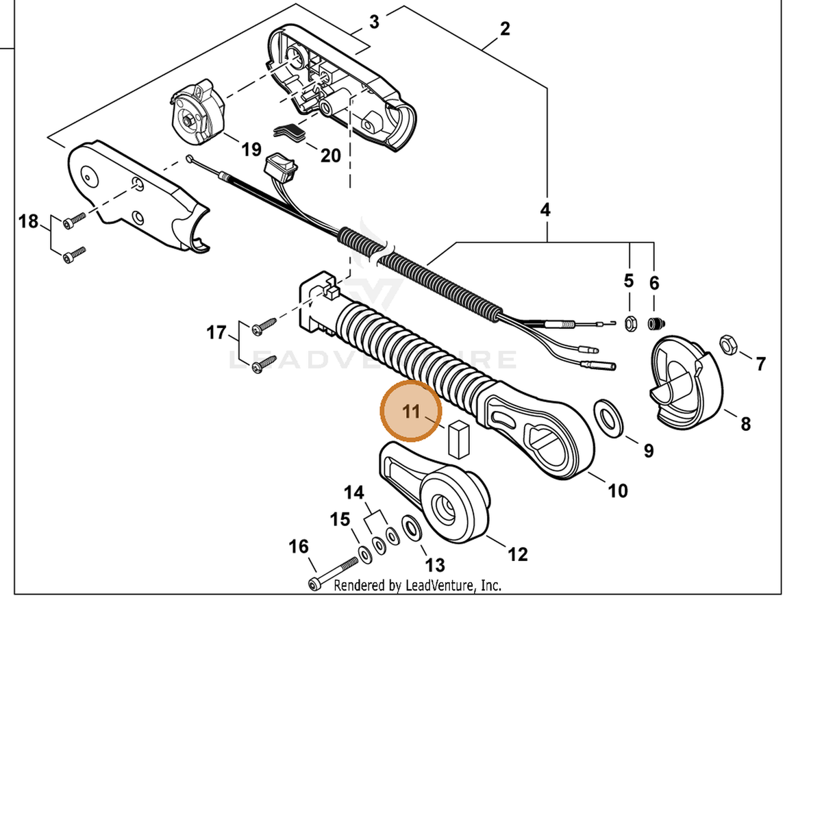 ECHO part V129000190 — IPL diagram snippet (6x zoom, amber highlight)