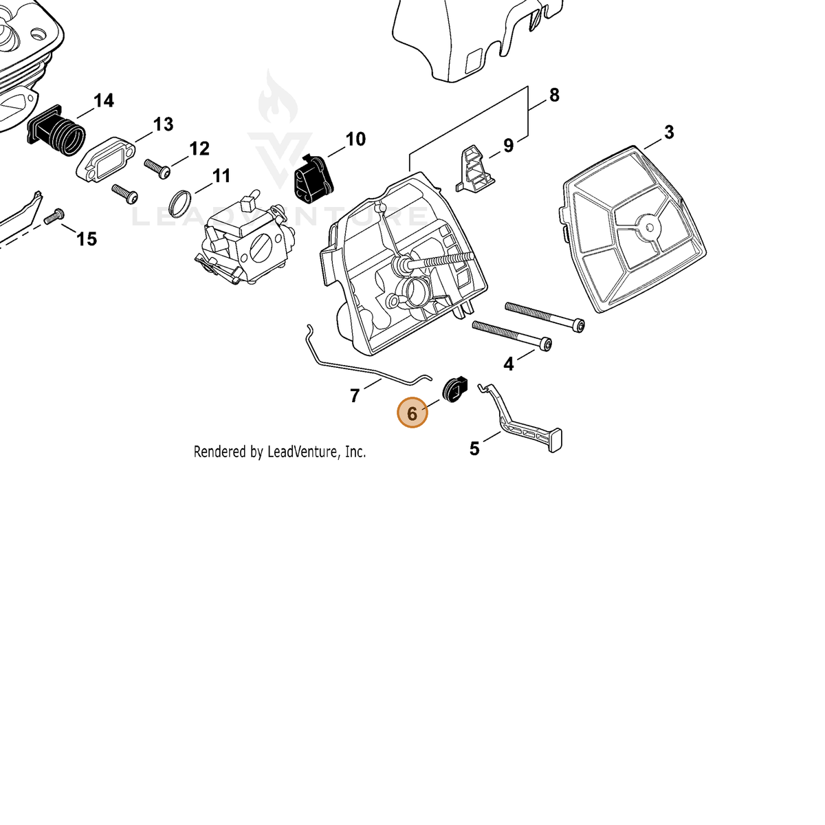 ECHO part V130000030 — IPL diagram snippet (6x zoom, amber highlight)