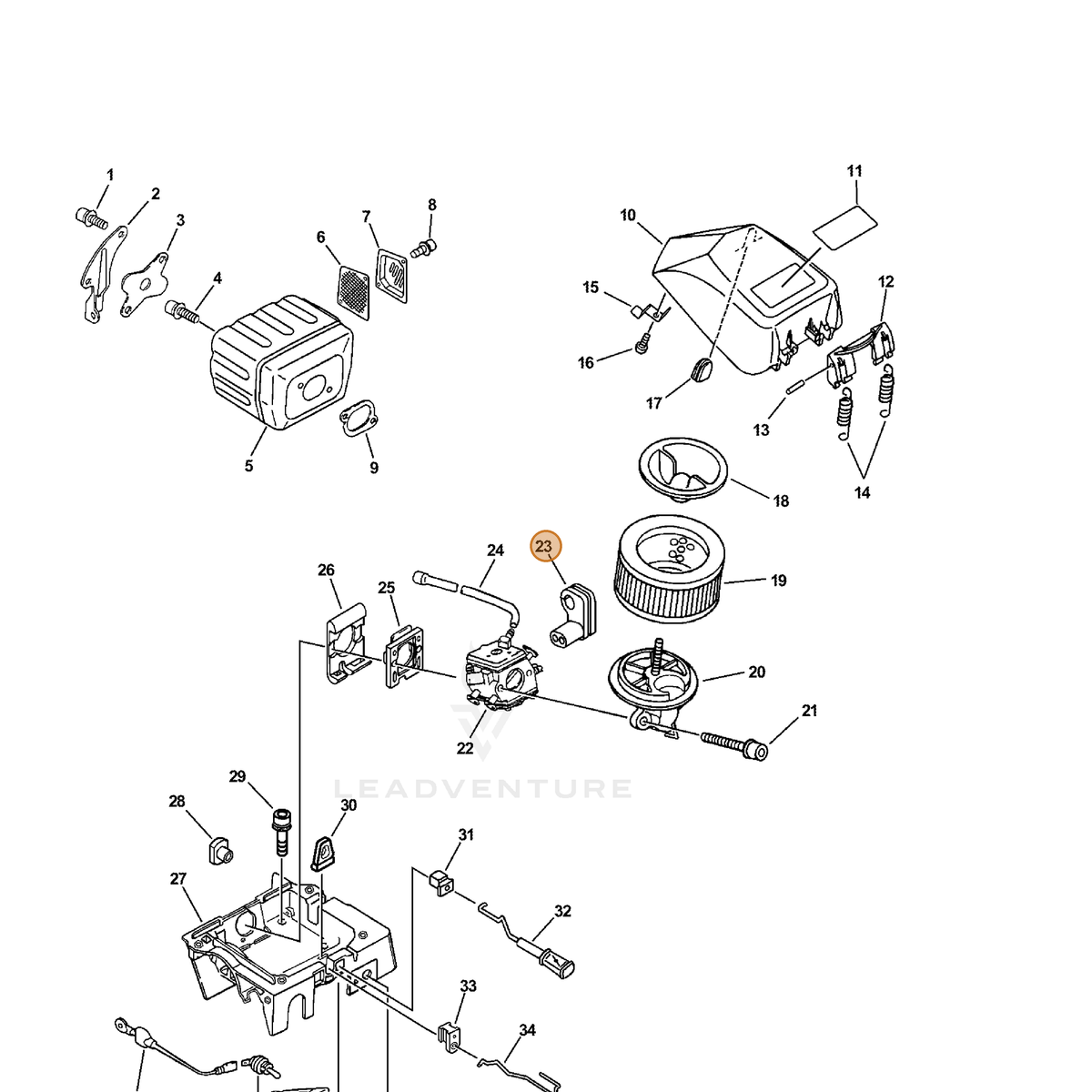 ECHO part V131000010 — IPL diagram snippet (6x zoom, amber highlight)