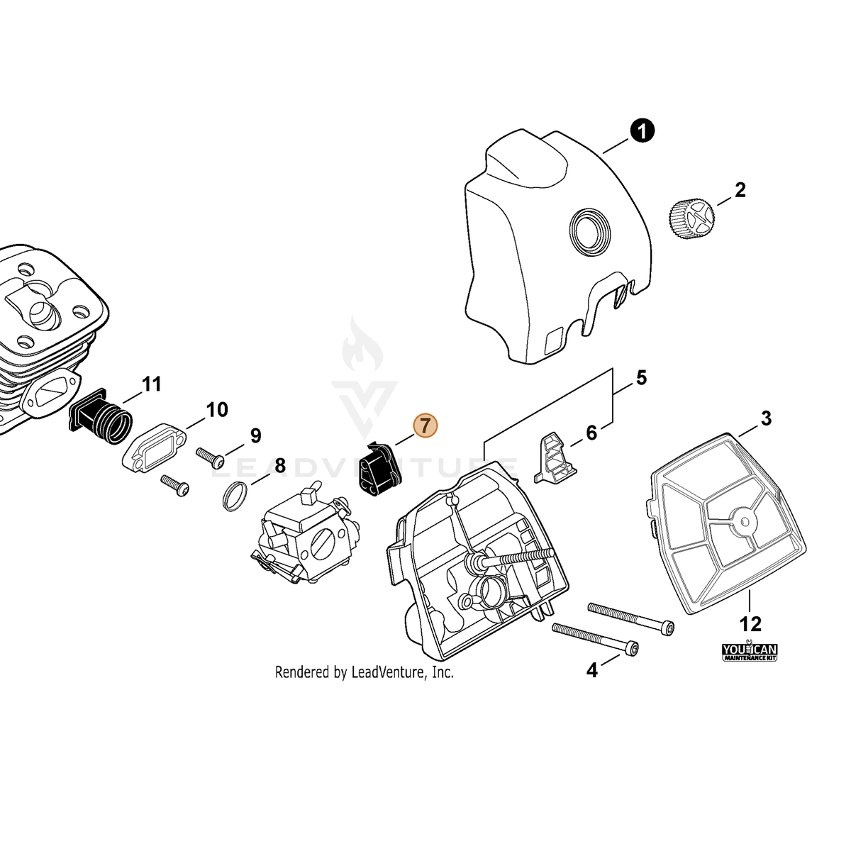 ECHO part V131000020 — IPL diagram snippet (6x zoom, amber highlight)