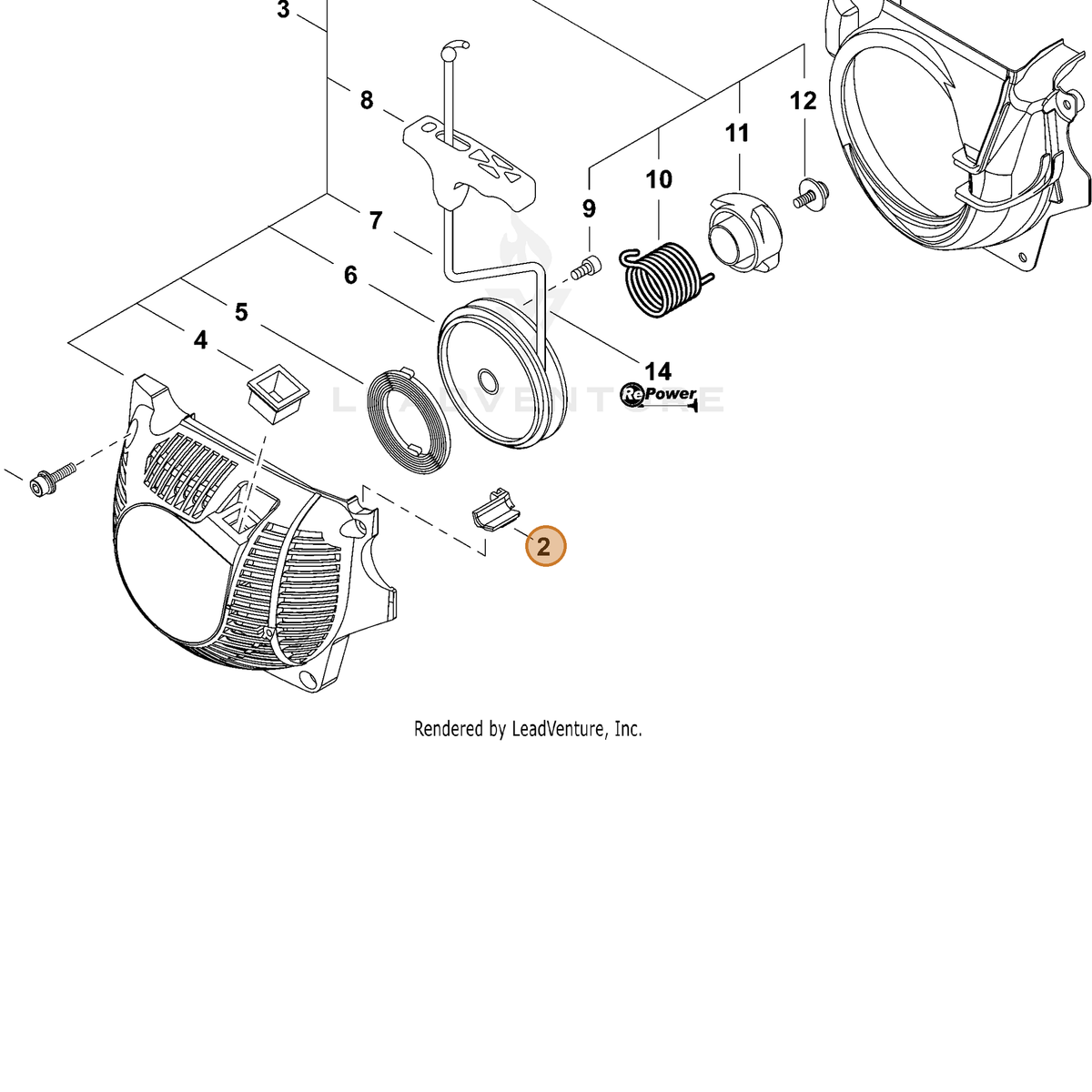 ECHO part V131000190 — IPL diagram snippet (6x zoom, amber highlight)