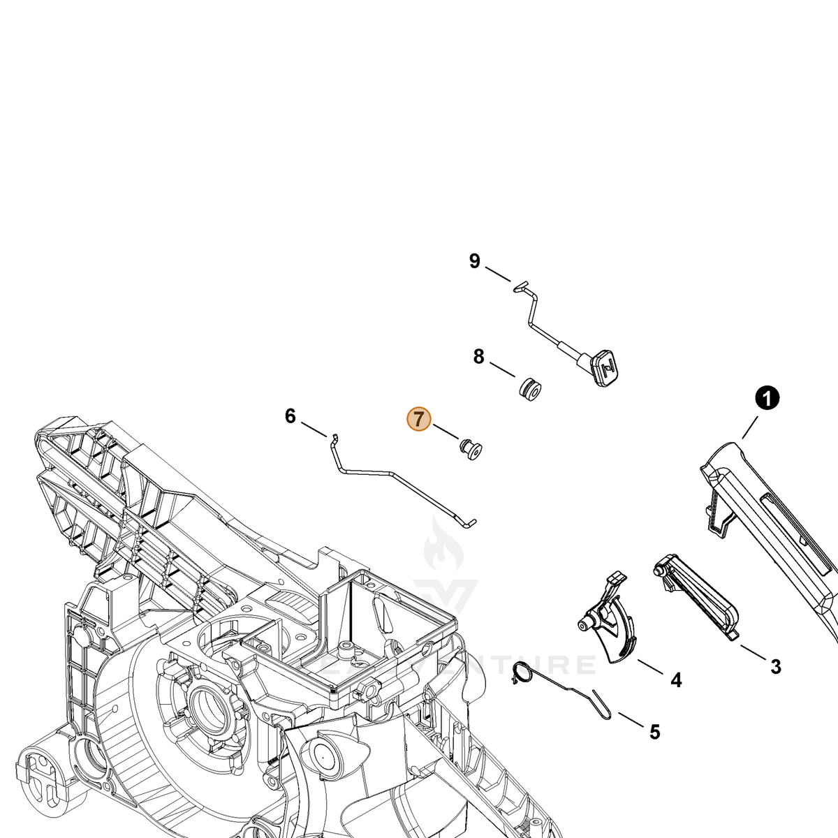 ECHO part V133000040 — IPL diagram snippet (6x zoom, amber highlight)
