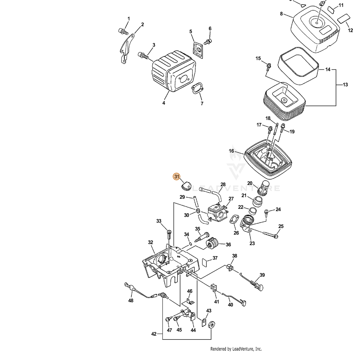ECHO part V140000010 — IPL diagram snippet (6x zoom, amber highlight)
