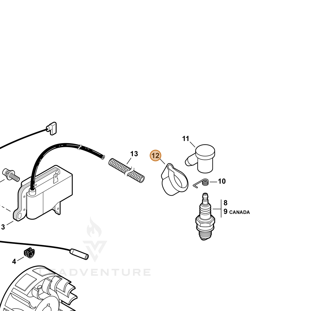 ECHO part V141000020 — IPL diagram snippet (6x zoom, amber highlight)
