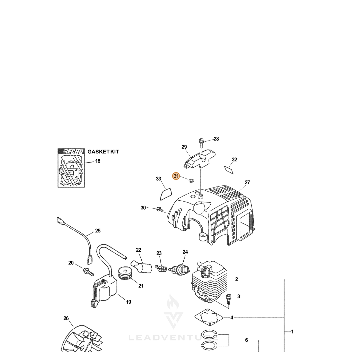 ECHO part V141000030 — IPL diagram snippet (6x zoom, amber highlight)