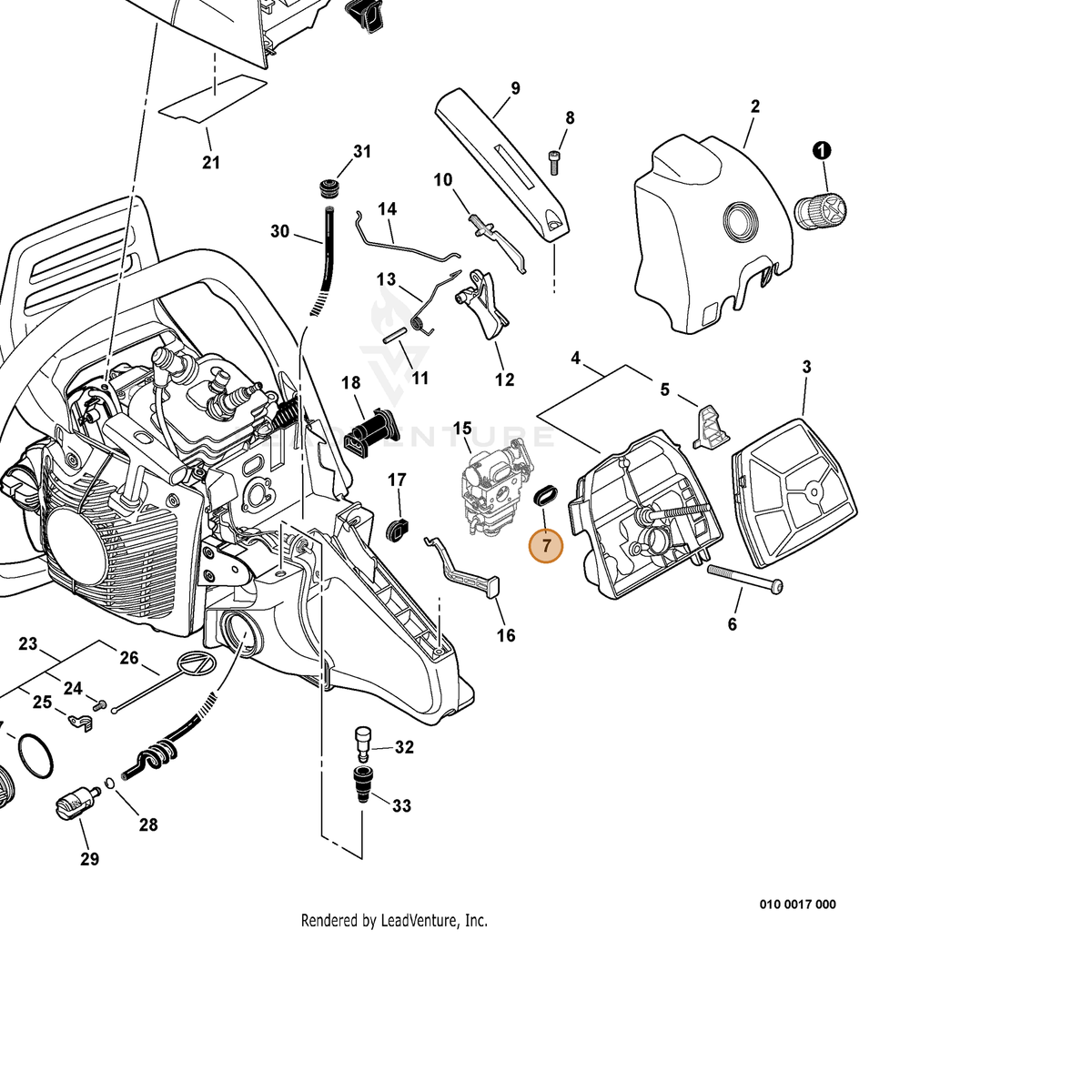 ECHO part V142000070 — IPL diagram snippet (6x zoom, amber highlight)