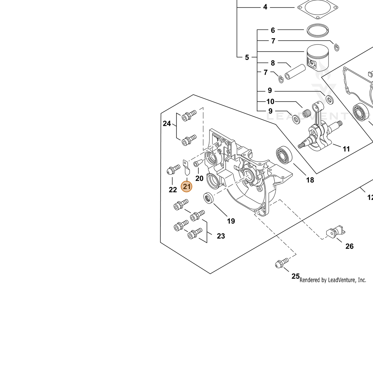 ECHO part V150000570 — IPL diagram snippet (6x zoom, amber highlight)