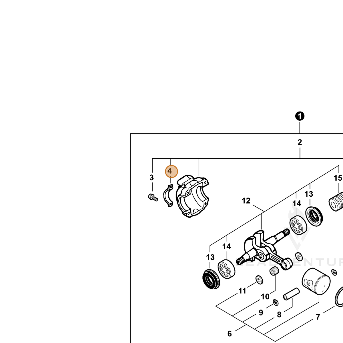 ECHO part V150001670 — IPL diagram snippet (6x zoom, amber highlight)