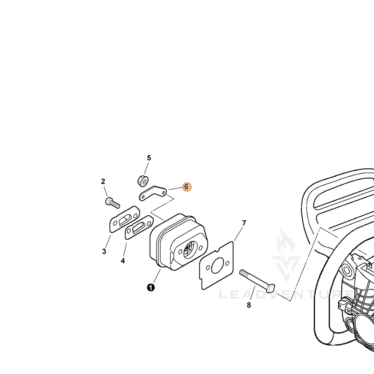 ECHO part V150001820 — IPL diagram snippet (6x zoom, amber highlight)