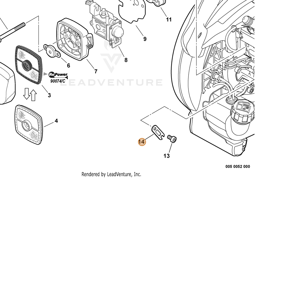 ECHO part V150002400 — IPL diagram snippet (6x zoom, amber highlight)