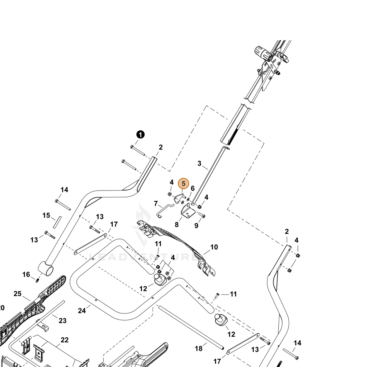 ECHO part V150005000 — IPL diagram snippet (6x zoom, amber highlight)