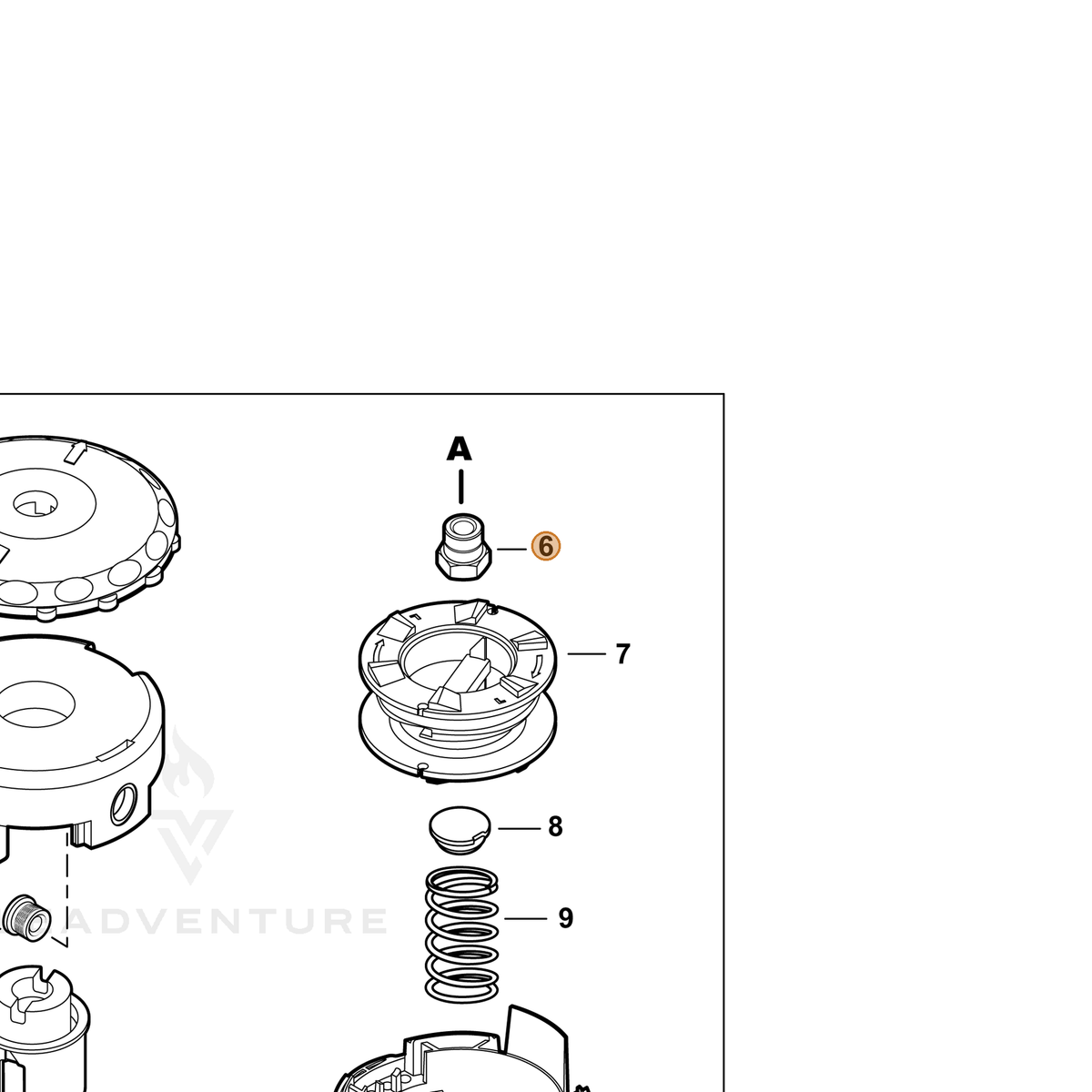 ECHO part V160000050 — IPL diagram snippet (6x zoom, amber highlight)