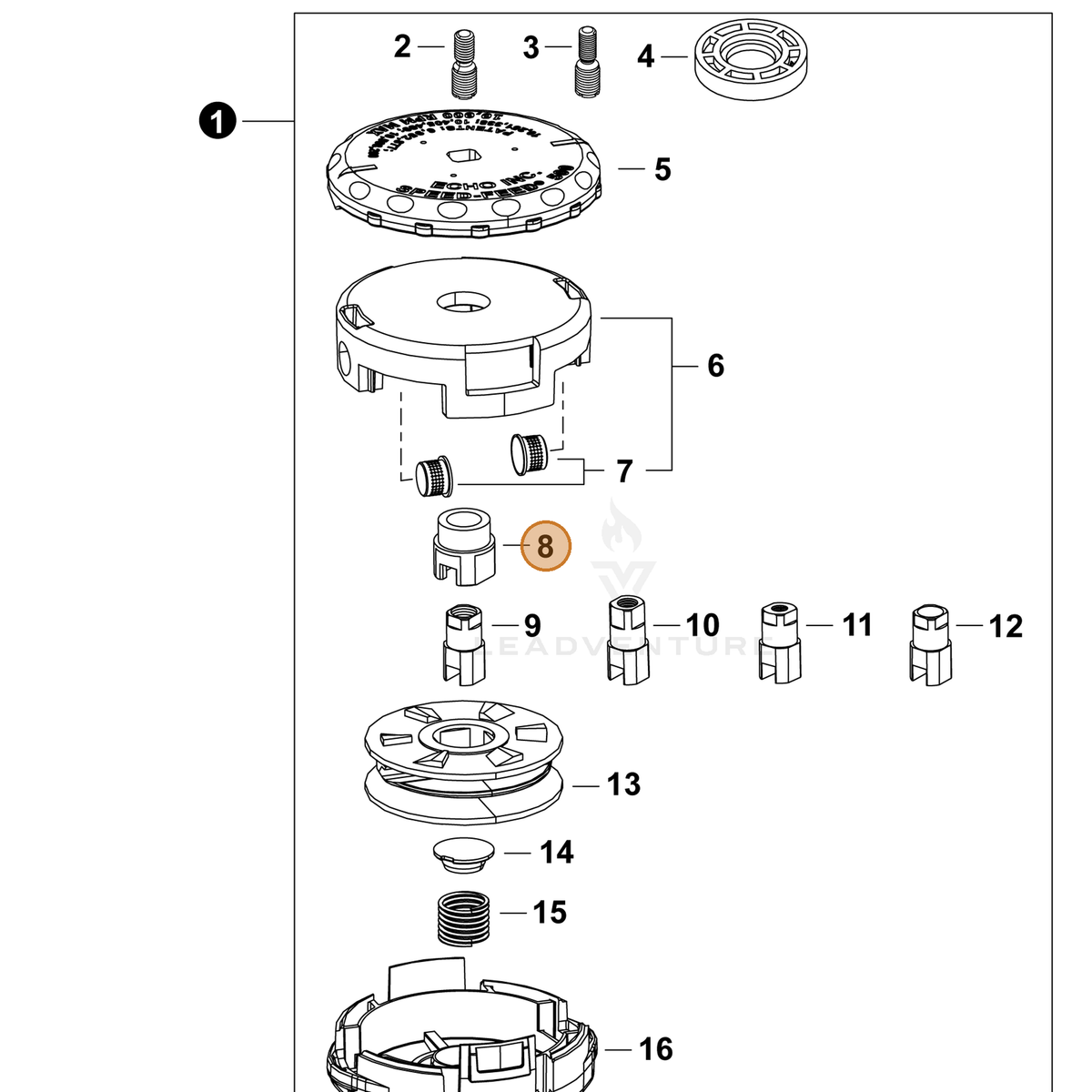 ECHO part V160000270 — IPL diagram snippet (6x zoom, amber highlight)