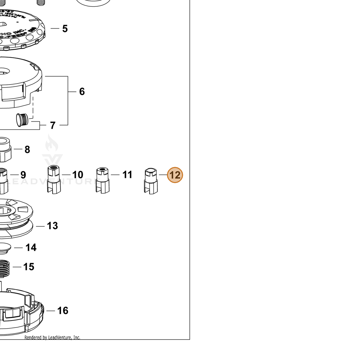 ECHO part V160000290 — IPL diagram snippet (6x zoom, amber highlight)