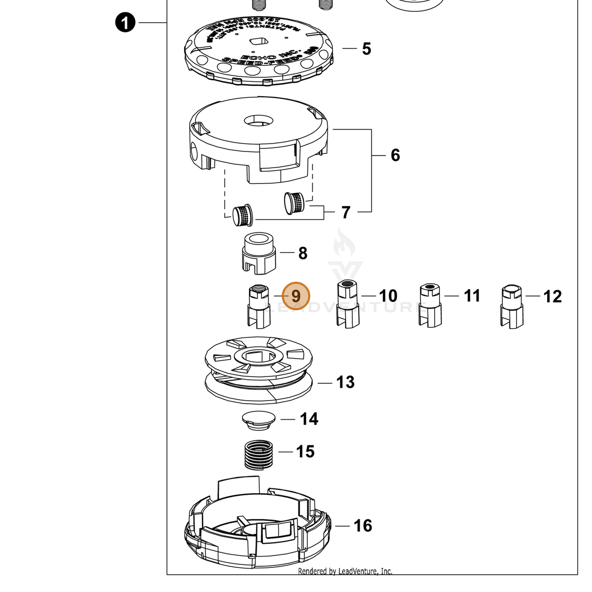 ECHO part V160000300 — IPL diagram snippet (6x zoom, amber highlight)