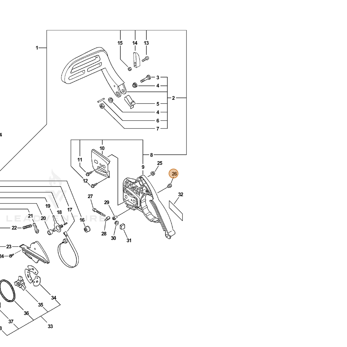 ECHO part V162000020 — IPL diagram snippet (6x zoom, amber highlight)