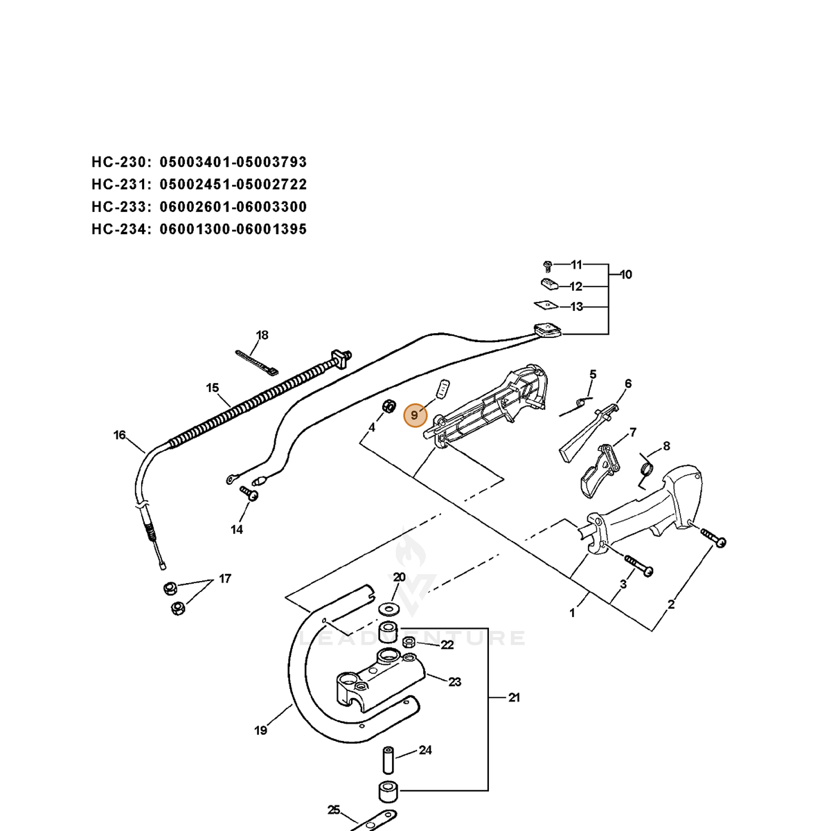ECHO part V162000130 — IPL diagram snippet (6x zoom, amber highlight)