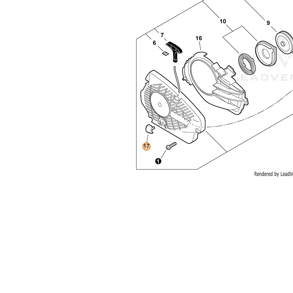 ECHO part V162000150 — IPL diagram snippet (6x zoom, amber highlight)
