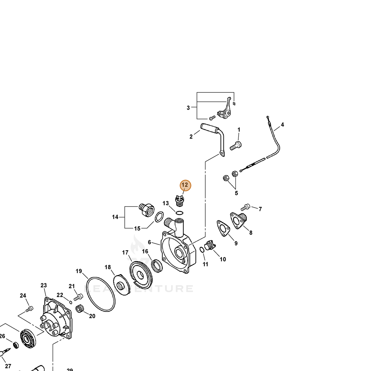 ECHO part V162000250 — IPL diagram snippet (6x zoom, amber highlight)
