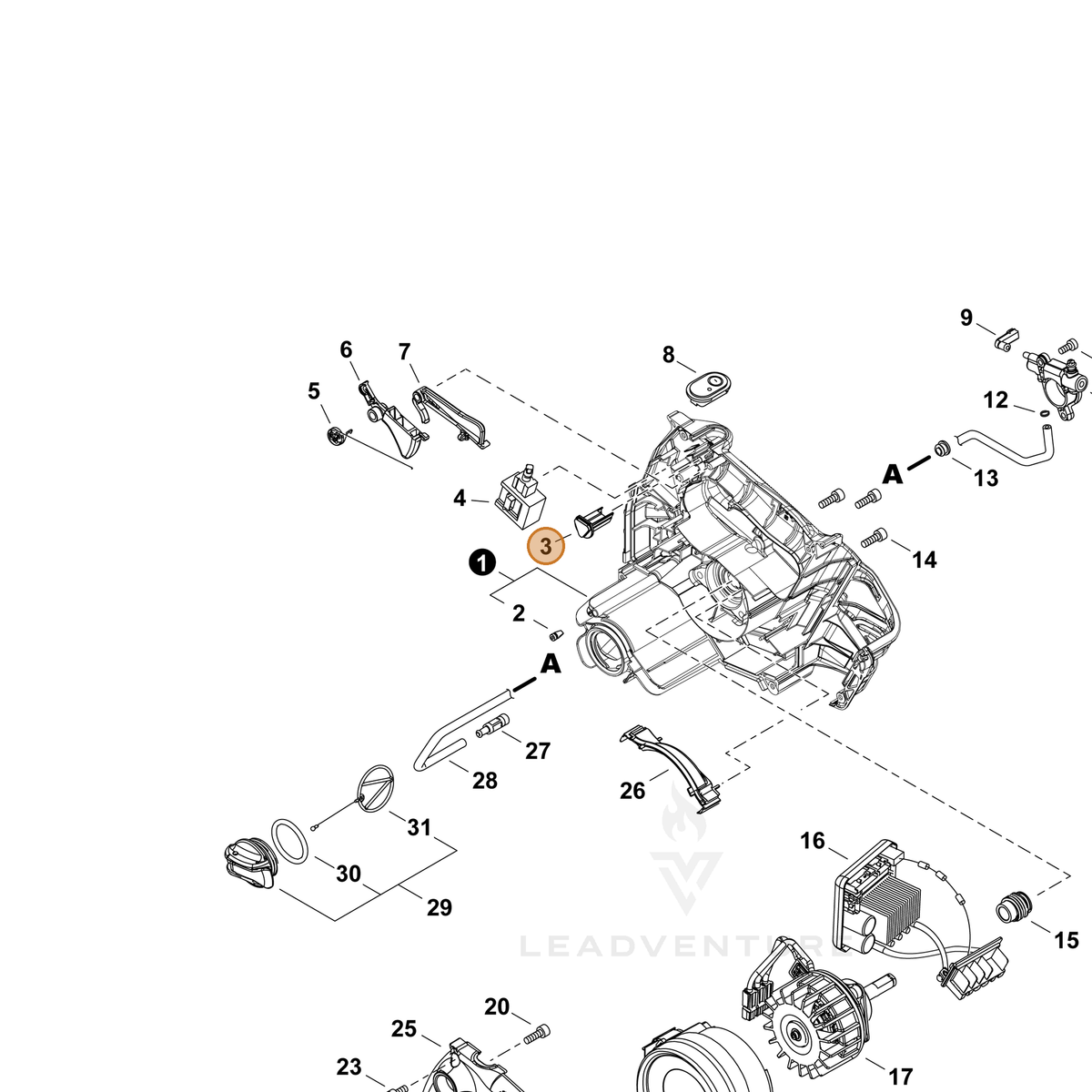 Echo part V162001040 — IPL diagram snippet (6x zoom, amber highlight)