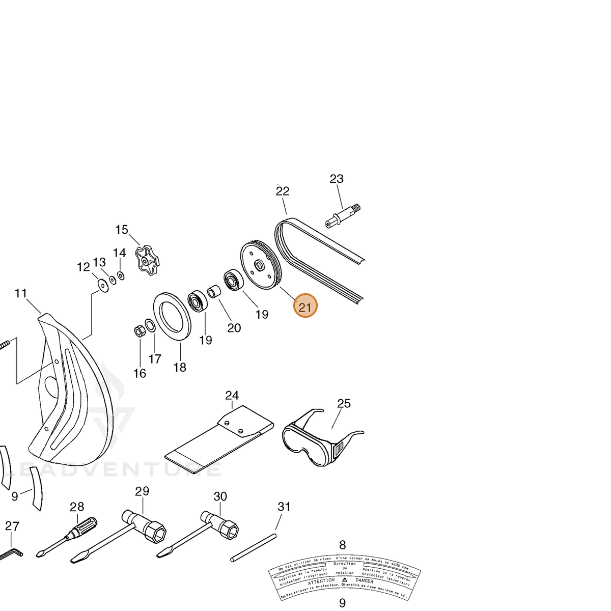 ECHO part V176000031 — IPL diagram snippet (6x zoom, amber highlight)