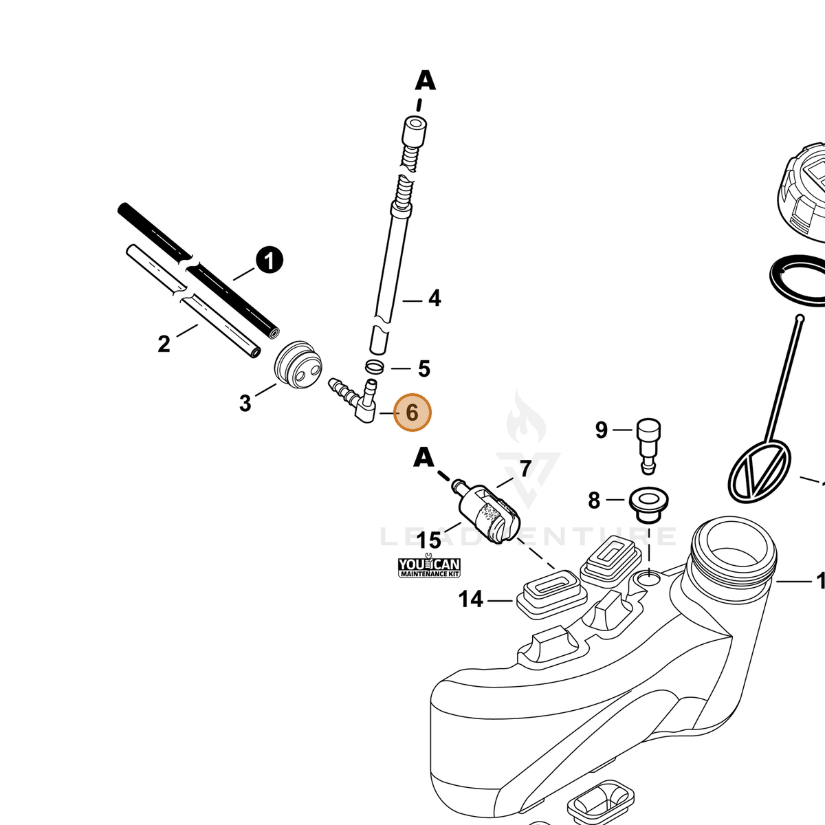 ECHO part V186000500 — IPL diagram snippet (6x zoom, amber highlight)