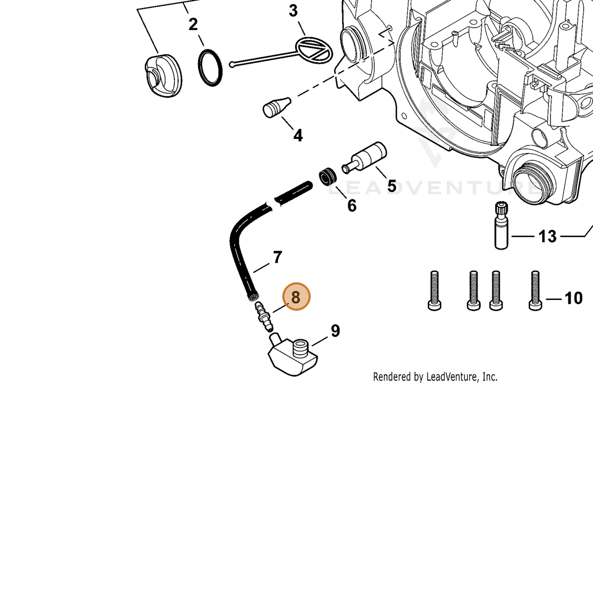 ECHO part V186000510 — IPL diagram snippet (6x zoom, amber highlight)