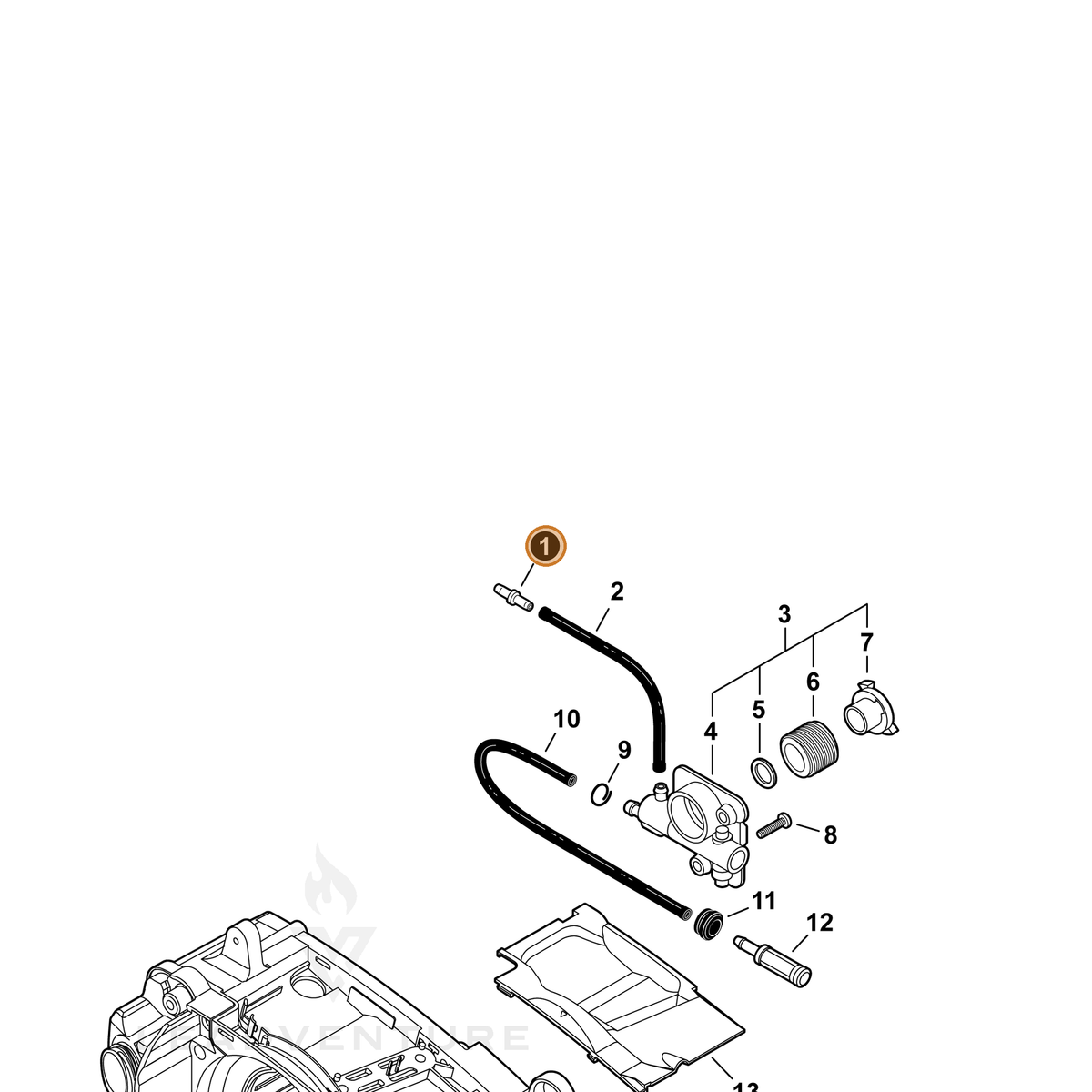 ECHO part V187000010 — IPL diagram snippet (6x zoom, amber highlight)