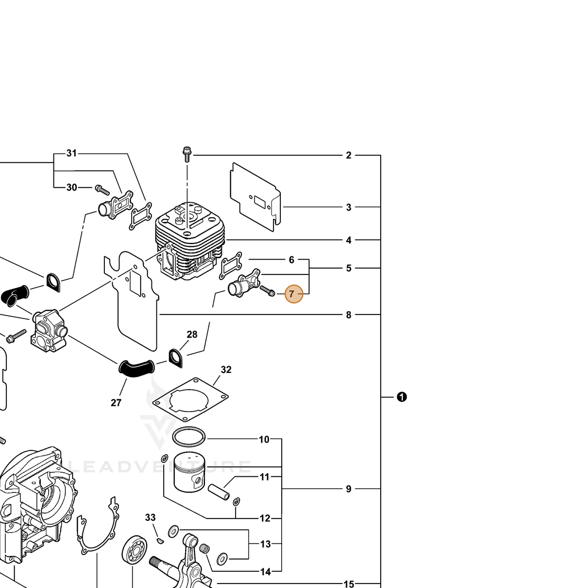 ECHO part V202000140 — IPL diagram snippet (6x zoom, amber highlight)