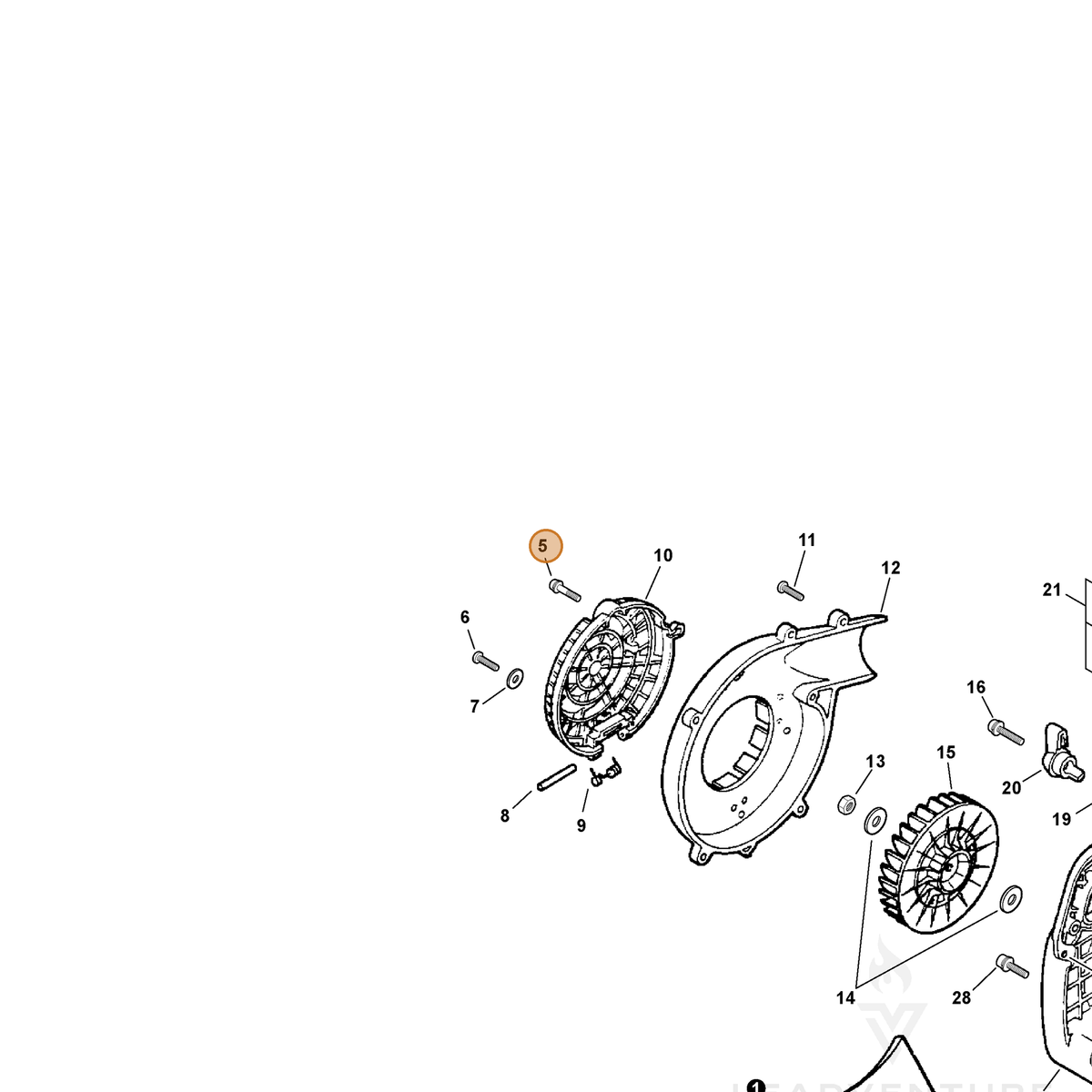 ECHO part V203000060 — IPL diagram snippet (6x zoom, amber highlight)