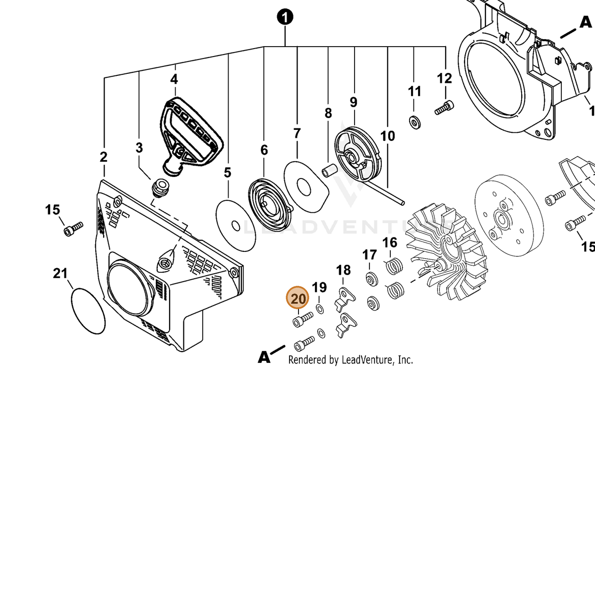 ECHO part V203000140 — IPL diagram snippet (6x zoom, amber highlight)