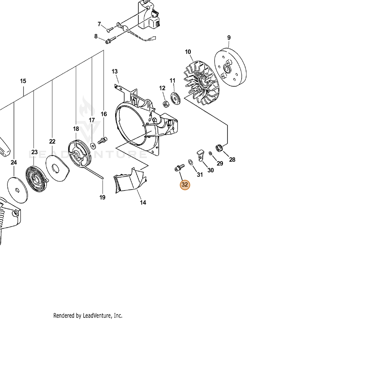 ECHO part V203000150 — IPL diagram snippet (6x zoom, amber highlight)