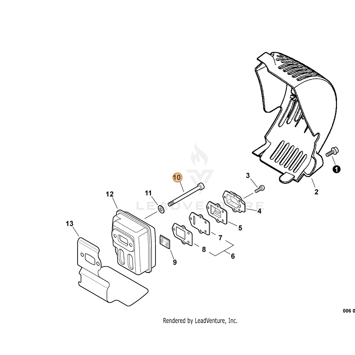 ECHO part V203000190 — IPL diagram snippet (6x zoom, amber highlight)