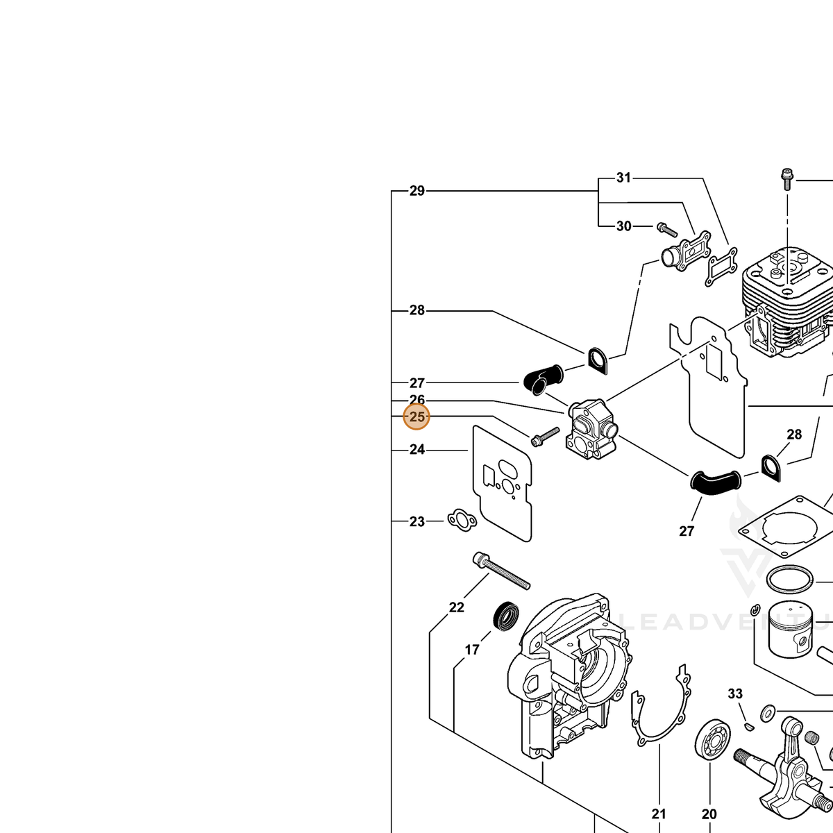 ECHO part V203000310 — IPL diagram snippet (6x zoom, amber highlight)