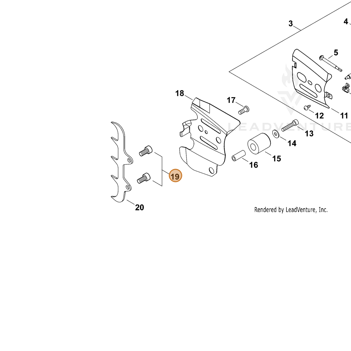 ECHO part V203002010 — IPL diagram snippet (6x zoom, amber highlight)