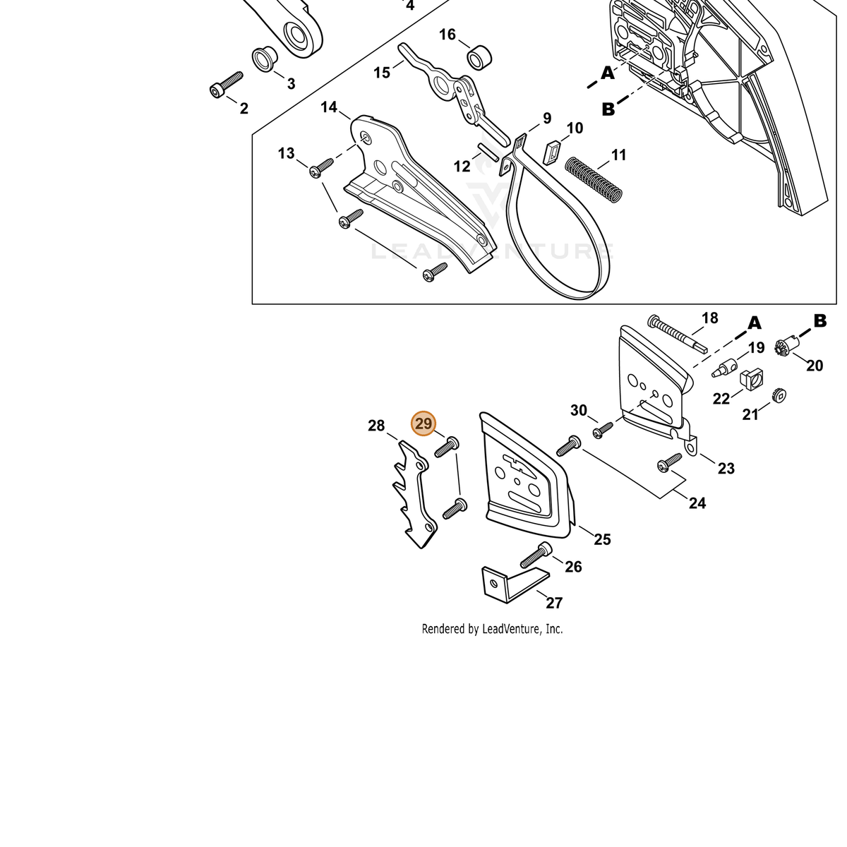 ECHO part V203002190 — IPL diagram snippet (6x zoom, amber highlight)