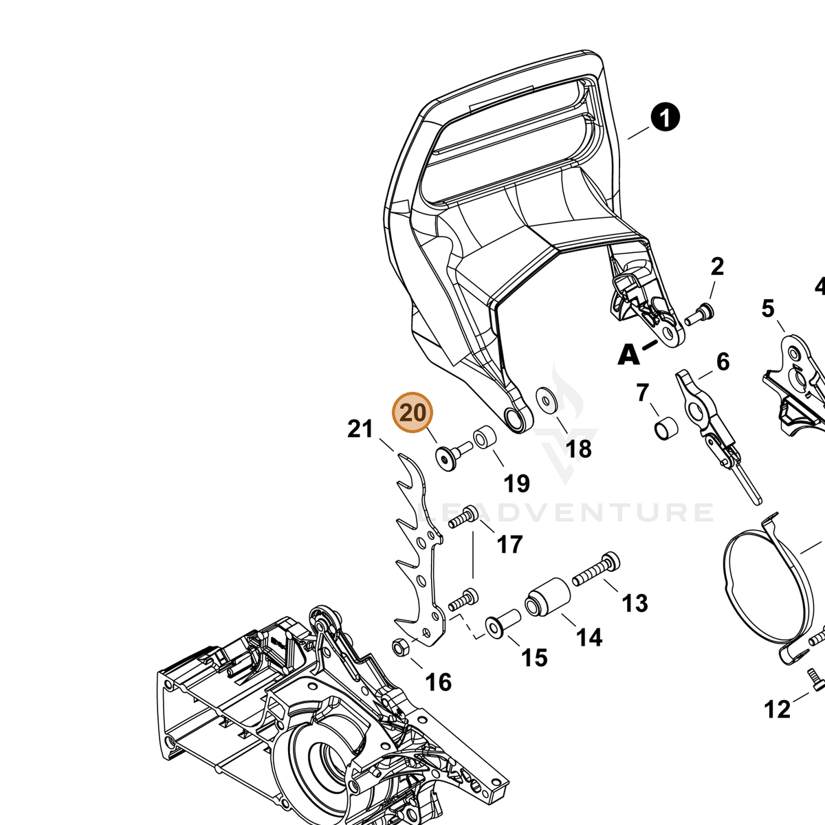 ECHO part V203002450 — IPL diagram snippet (6x zoom, amber highlight)