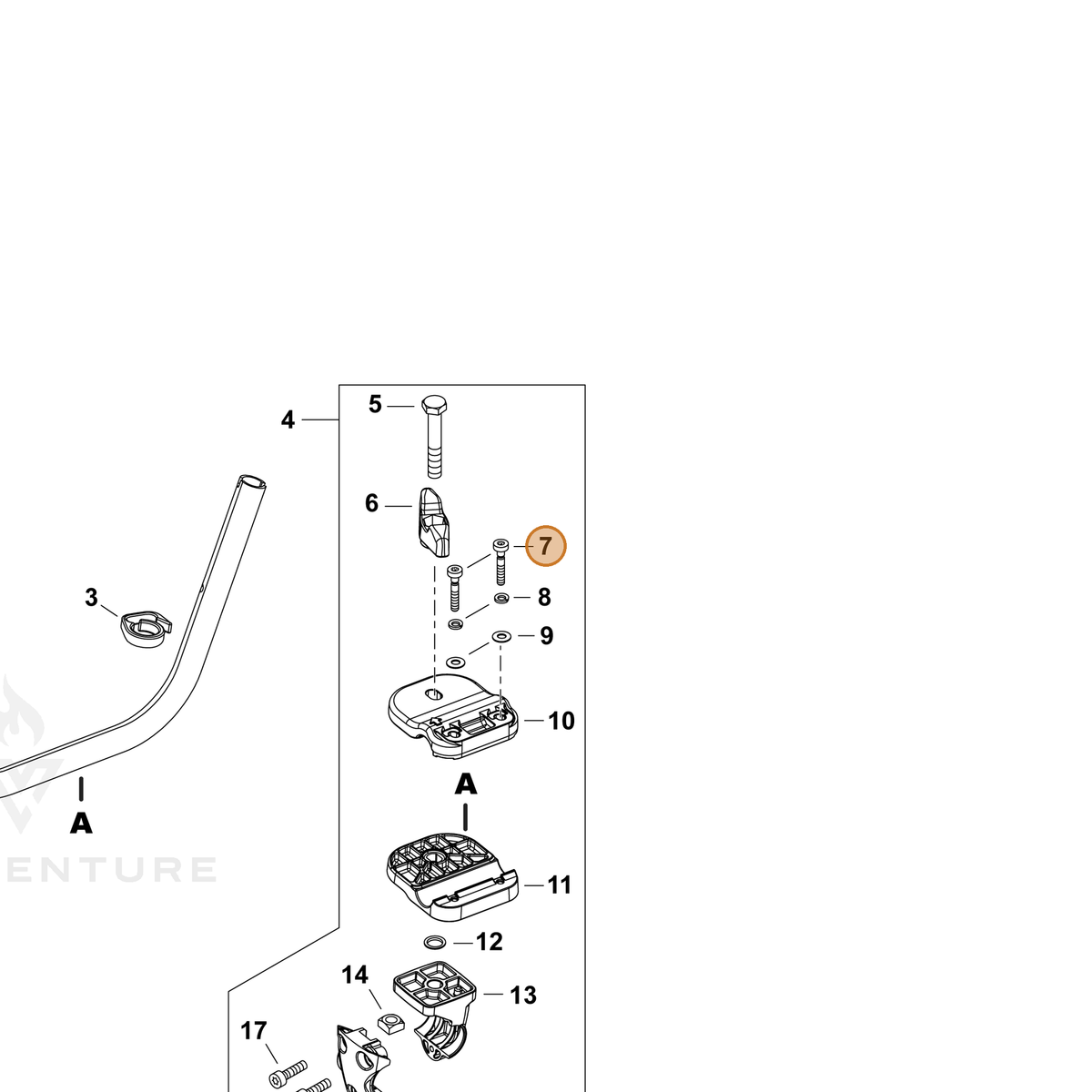 ECHO part V203002500 — IPL diagram snippet (6x zoom, amber highlight)