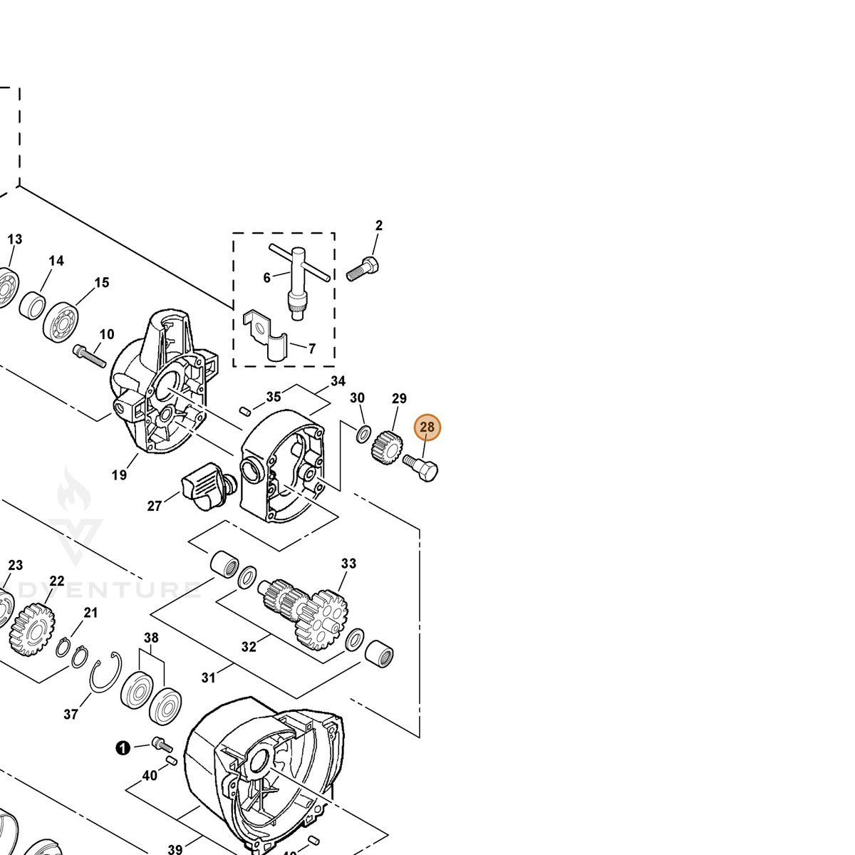 ECHO part V204000070 — IPL diagram snippet (6x zoom, amber highlight)