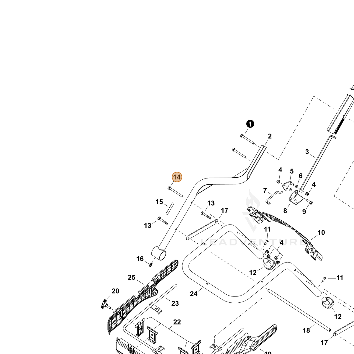 ECHO part V204001990 — IPL diagram snippet (6x zoom, amber highlight)