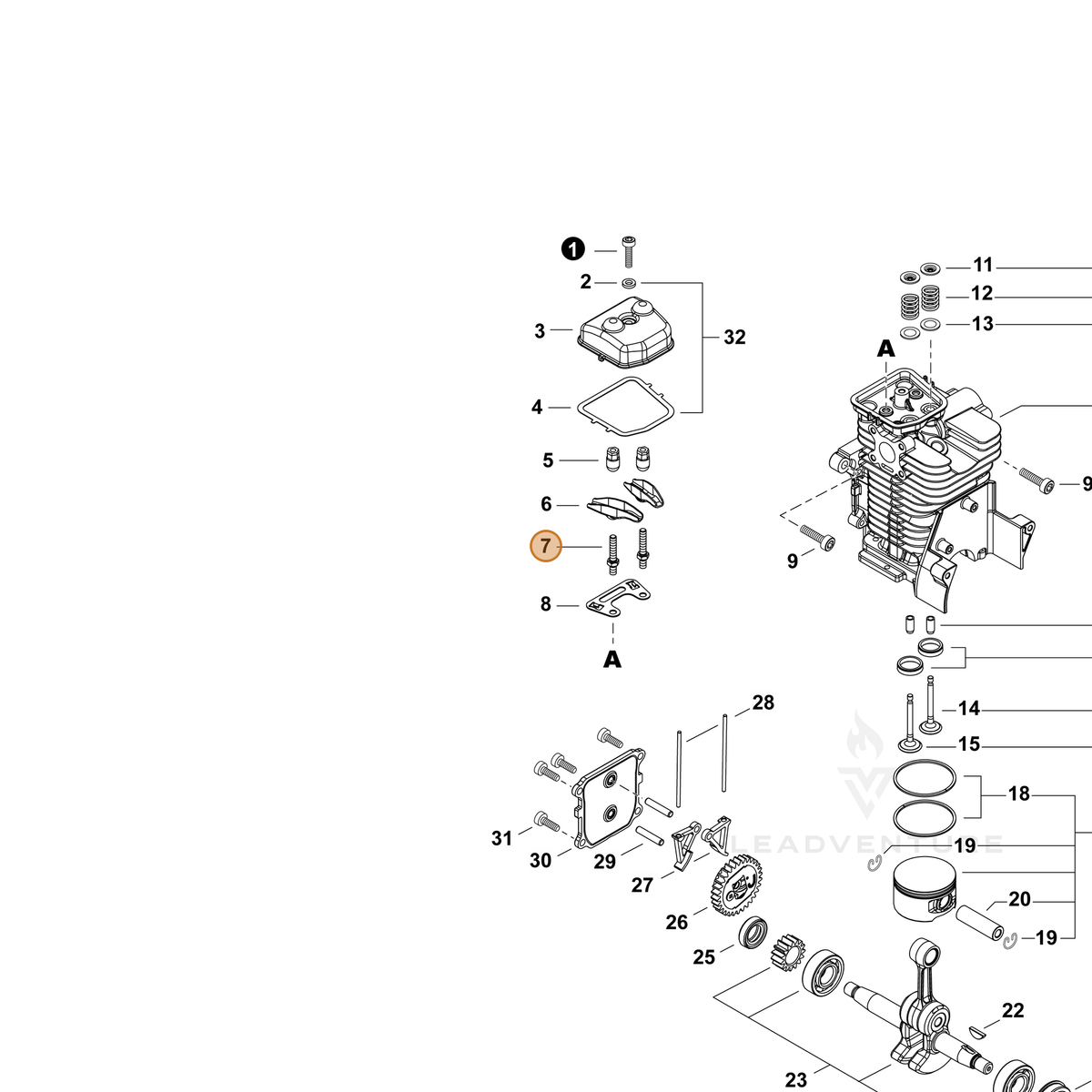 ECHO part V223000080 — IPL diagram snippet (6x zoom, amber highlight)