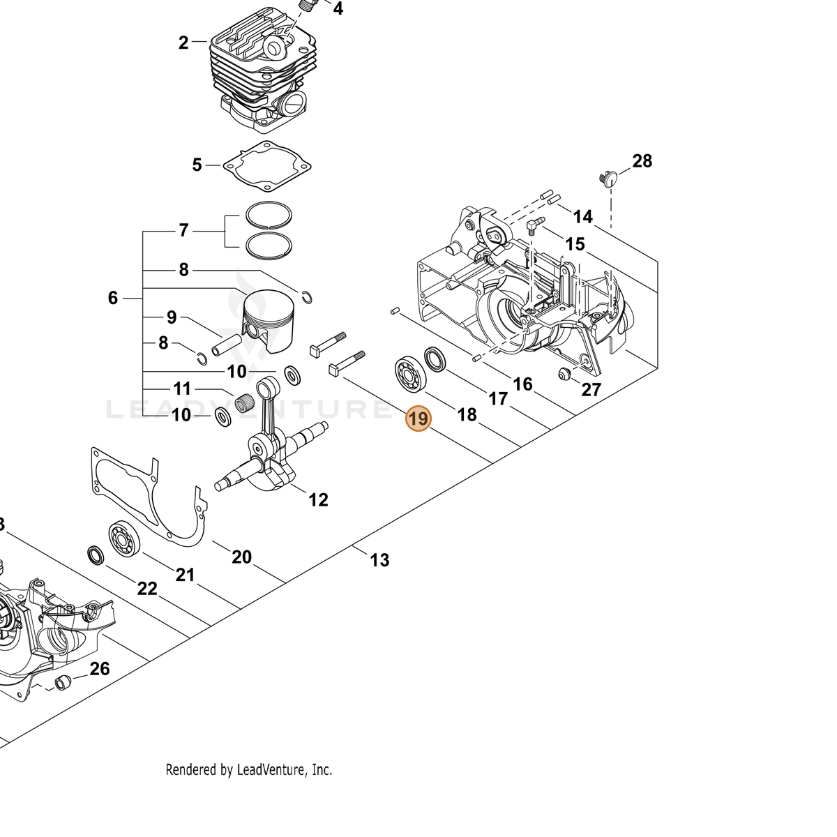 ECHO part V225000150 — IPL diagram snippet (6x zoom, amber highlight)