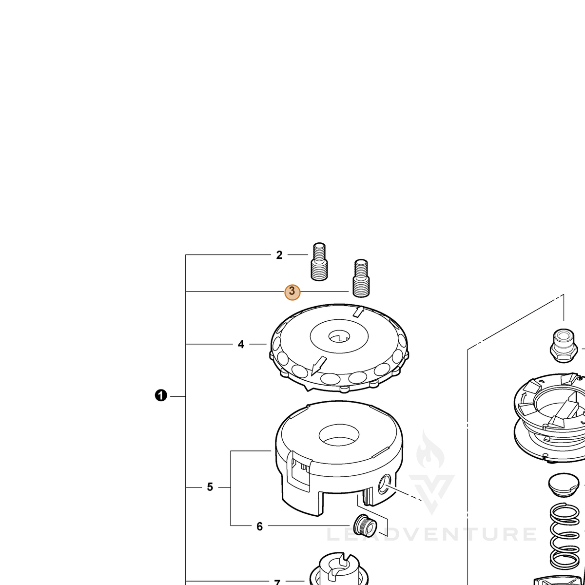 ECHO part V225000320 — IPL diagram snippet (6x zoom, amber highlight)