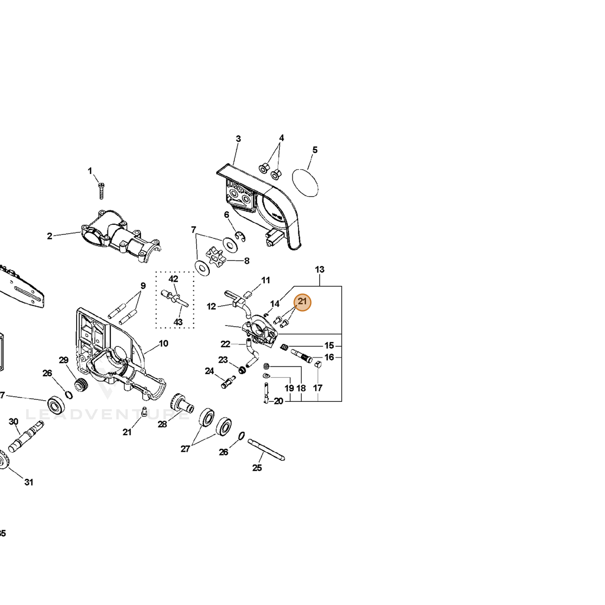 ECHO part V253000010 — IPL diagram snippet (6x zoom, amber highlight)