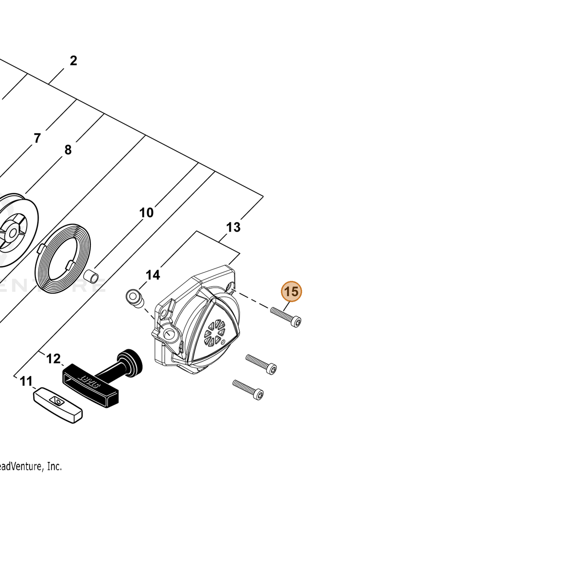 ECHO part V253000990 — IPL diagram snippet (6x zoom, amber highlight)