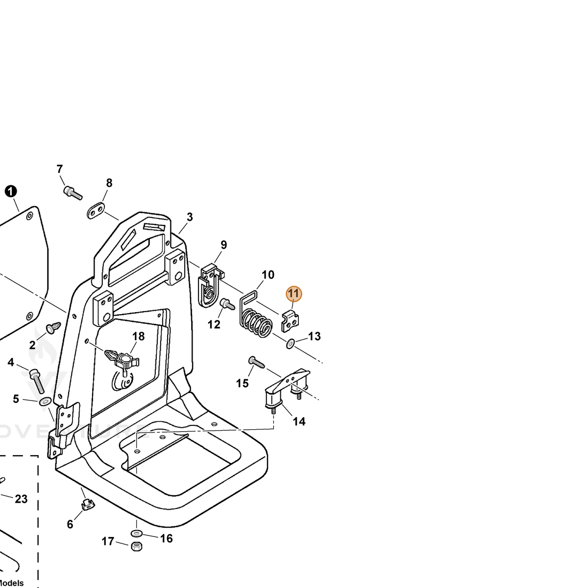ECHO part V263000050 — IPL diagram snippet (6x zoom, amber highlight)