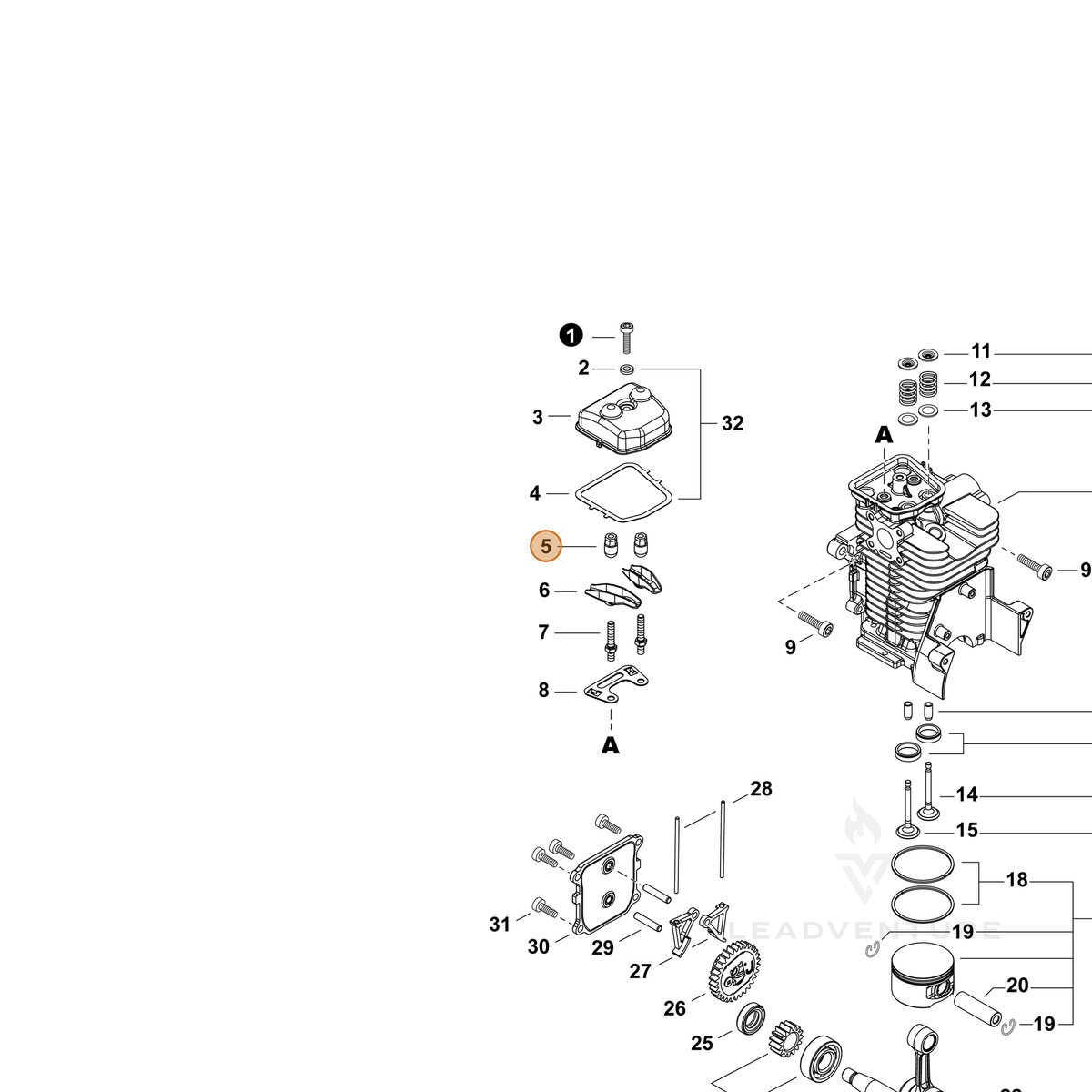 ECHO part V263000590 — IPL diagram snippet (6x zoom, amber highlight)