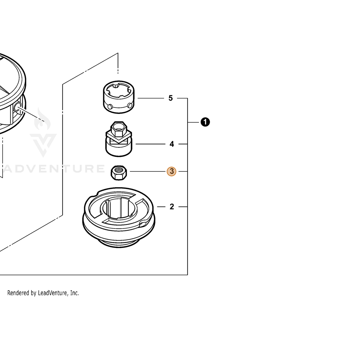 ECHO part V265000100 — IPL diagram snippet (6x zoom, amber highlight)